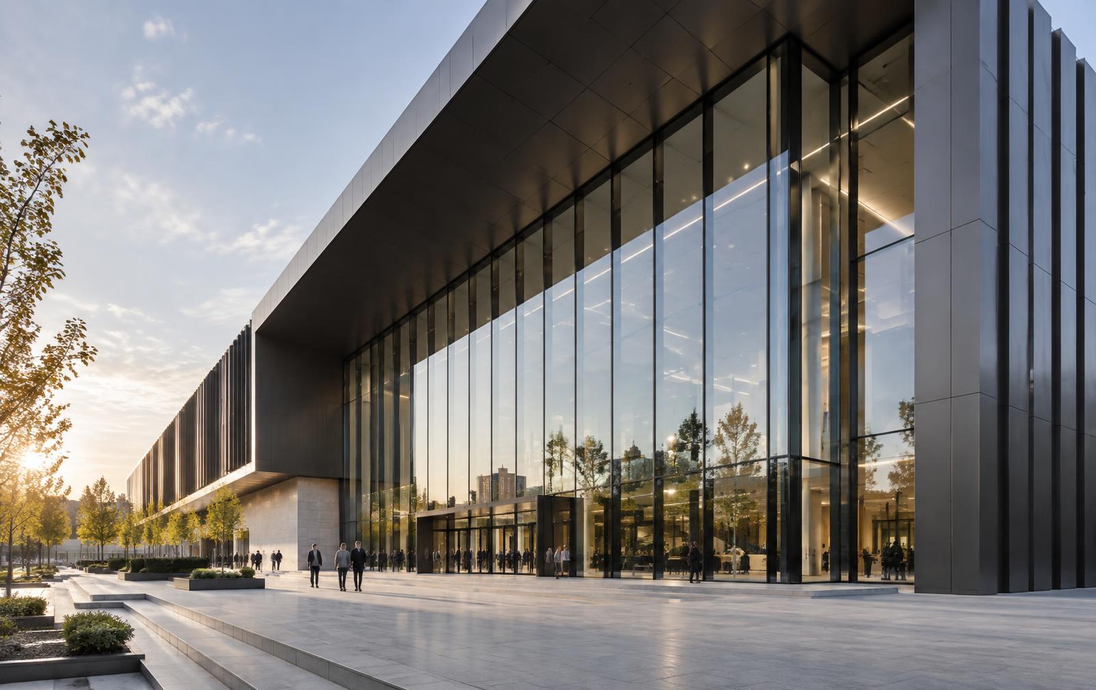 Fachada contemporánea de vidrio y aluminio